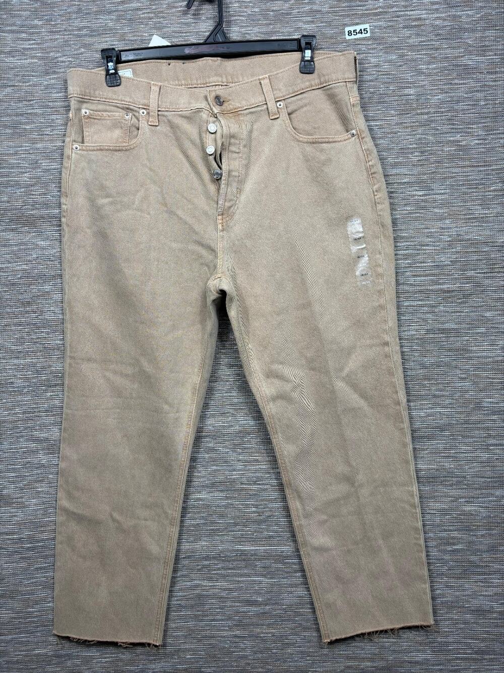 Gap Cheeky Straight High Rise Jeans Womens 34/18R Tan Raw Hem Button Fly NEW